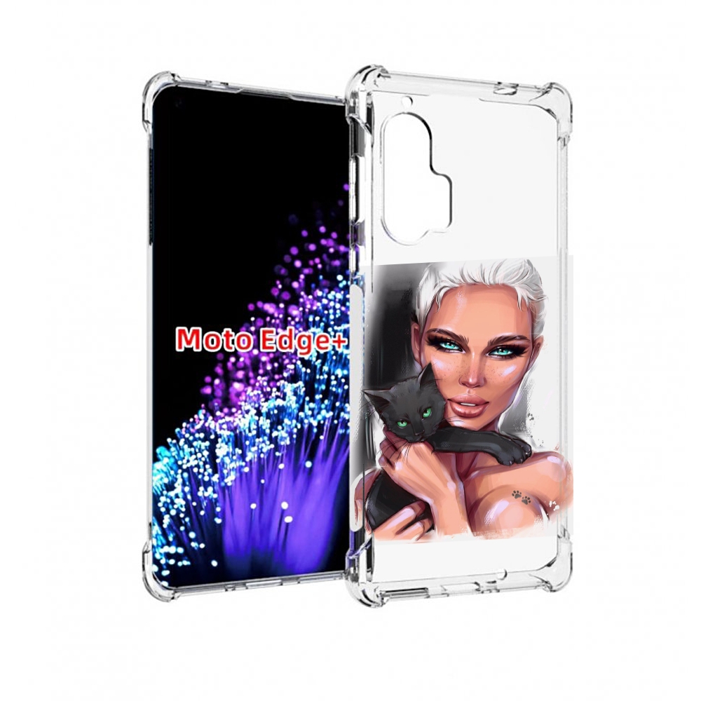 

Чехол MyPads девушка-с-черным-котиком женский для Motorola Edge+ Plus, Прозрачный, Tocco