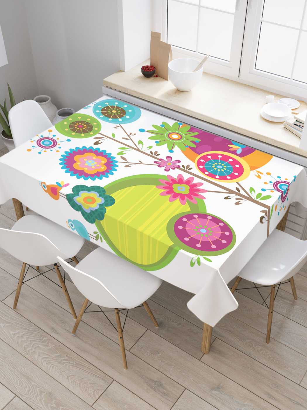 

Скатерть прямоугольная JoyArty "Цветное необычное древо" из сатена, 120x145 см, Белый, Цветное необычное древо