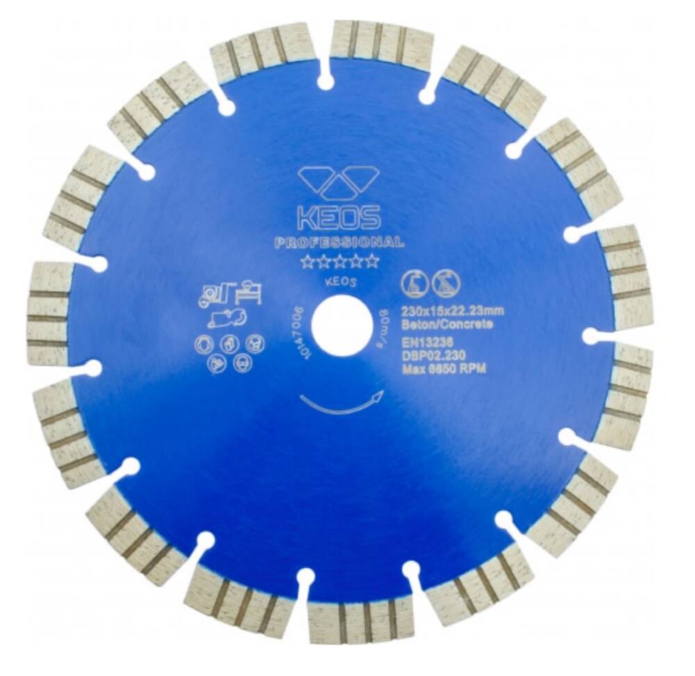 Круг алмазный Keos ф230х22 бетон Professional DBP02.230 сегментный диск алмазный армированный бетон keos