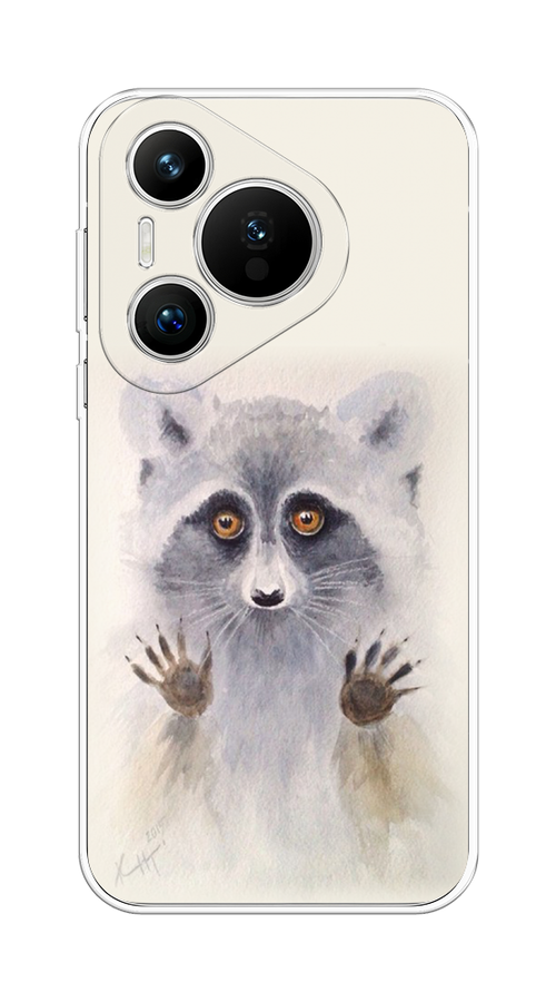 

Чехол на Huawei Pura 70 "Енот за стеклом", Бежевый;серый, 6124050-1