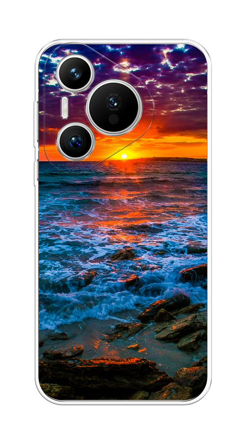 

Чехол на Huawei Pura 70 "Закат 1", Оранжевый;синий, 6124050-1