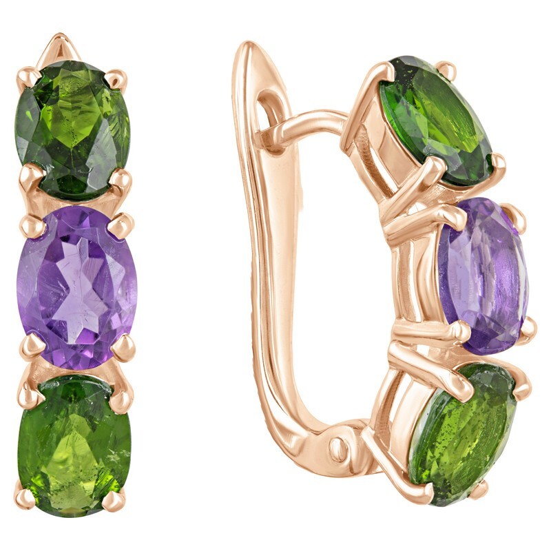 

Серьги из серебра с аметистом; диопсидом LAZURIT-ONLINE 8002RG, 8002RG