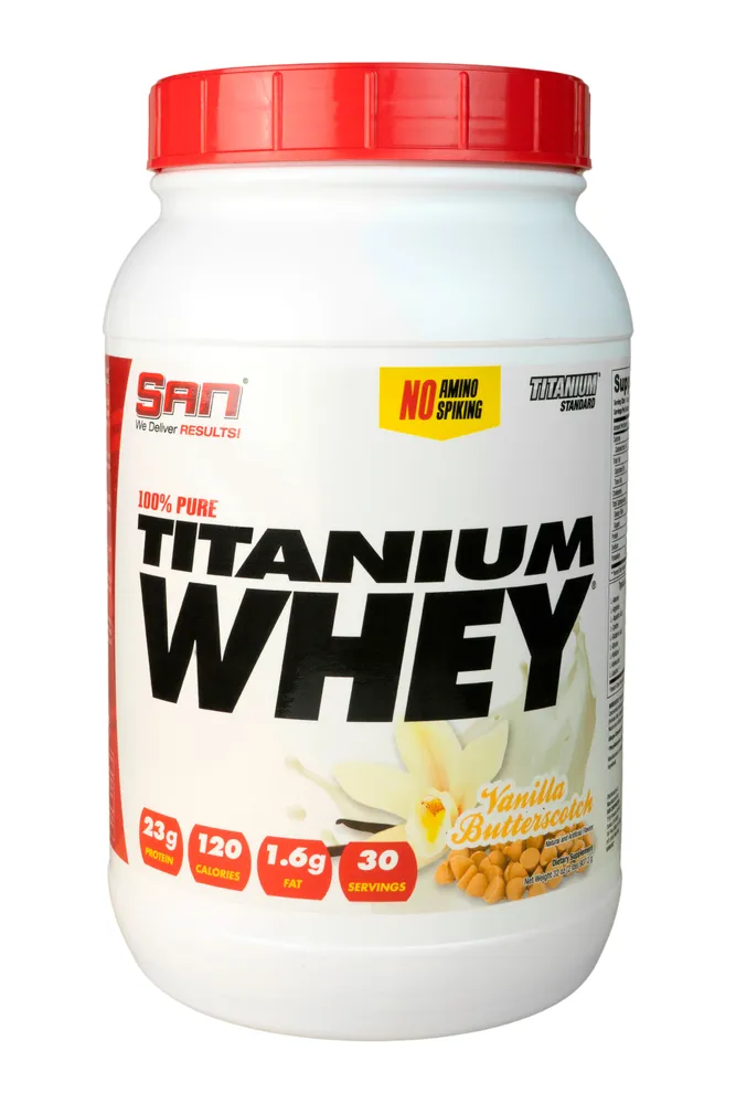 Протеин 100% Pure Titanium Whey SAN, ванильная ириска, 908 гр.