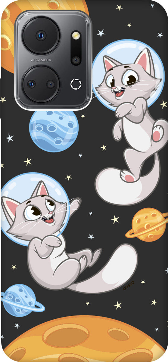 

Матовый Soft Touch Чехаол на Honor X7a "CosmoCats" черный, Черный;серый, 159390