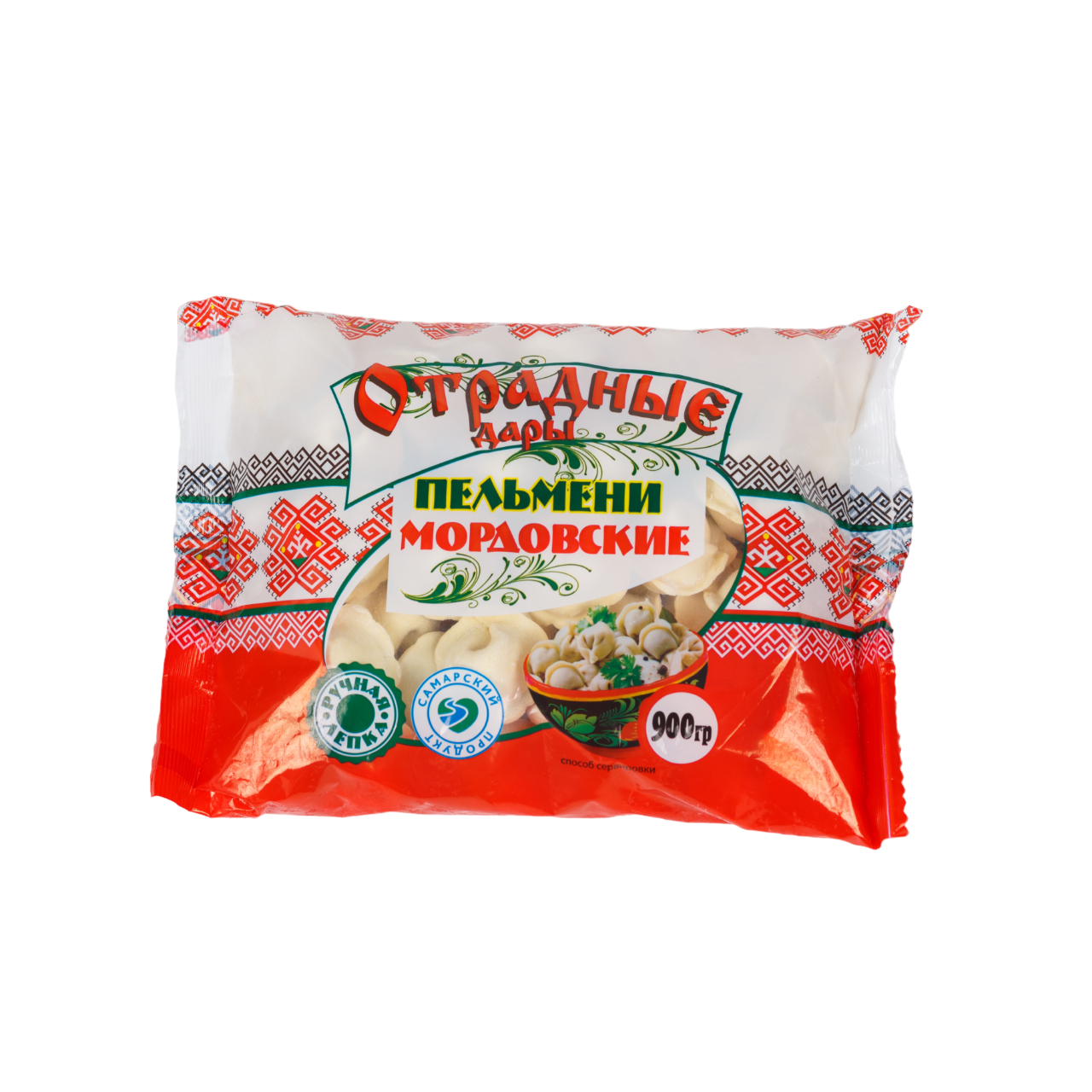 

Пельмени Отрадные дары Мордовские из говядины и свинины, категория Б, 900 г