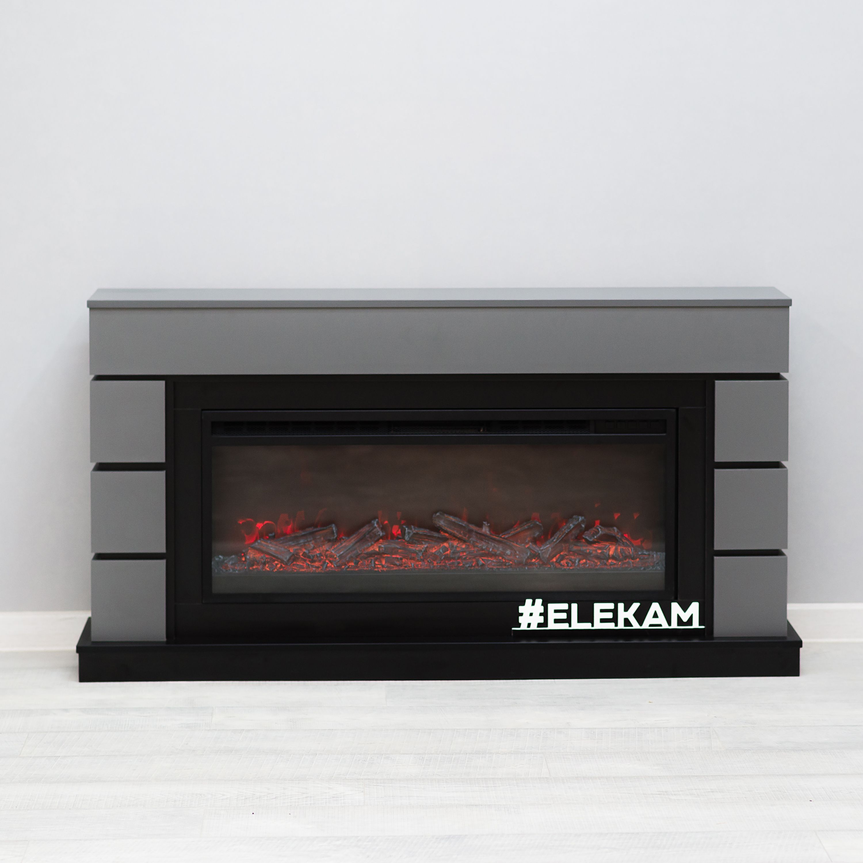 Электрический камин ELEKAM NEO серый+чёрный с очагом Vegas