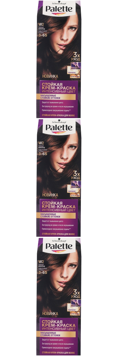 фото Крем-краска для волос palette, w2 темный шоколад, 3 шт