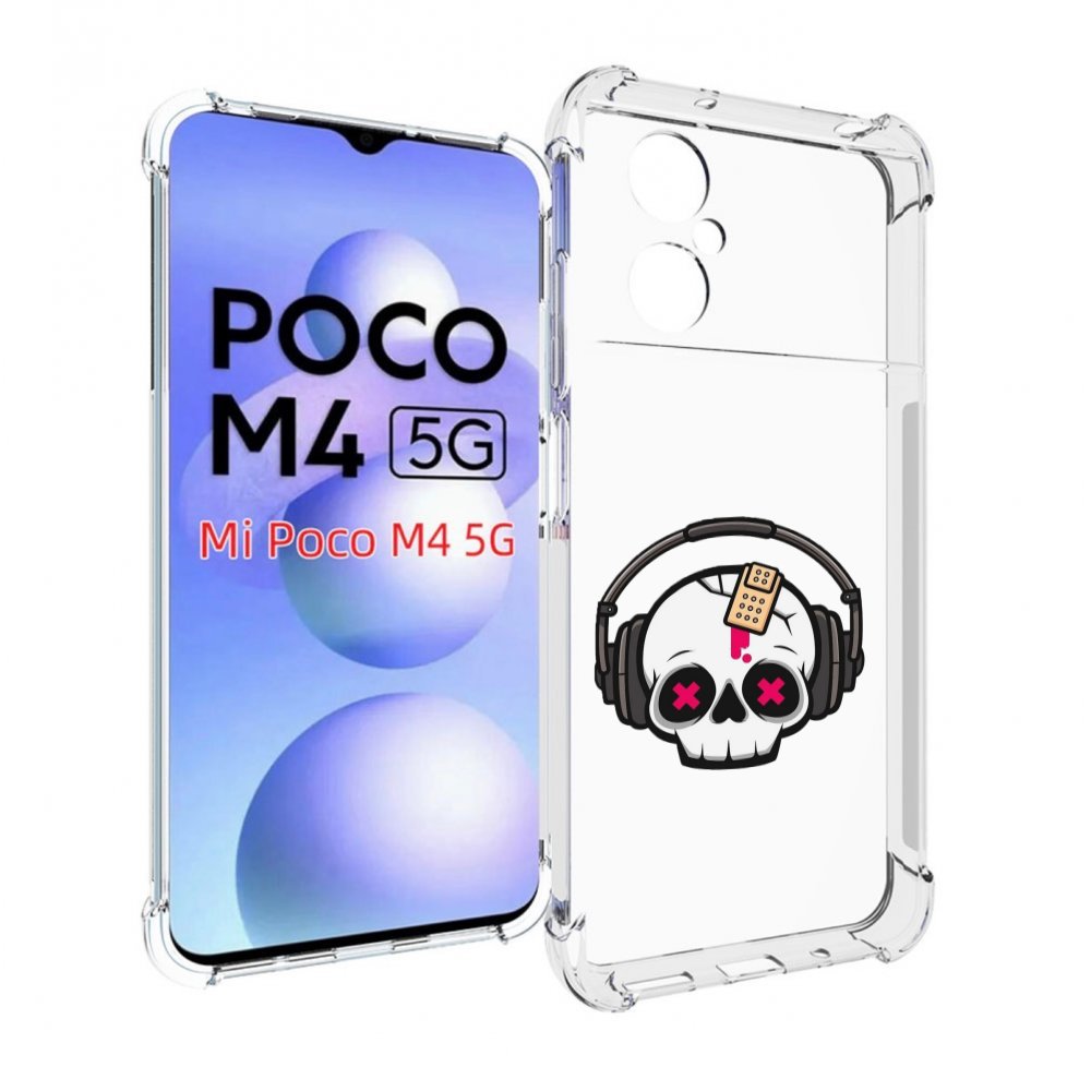 

Чехол MyPads черепок в наушниках для Xiaomi Poco M4 5G, Прозрачный, Tocco