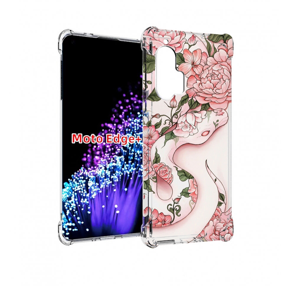 

Чехол MyPads змея-в-розовых-цветах женский для Motorola Edge+ Plus, Прозрачный, Tocco