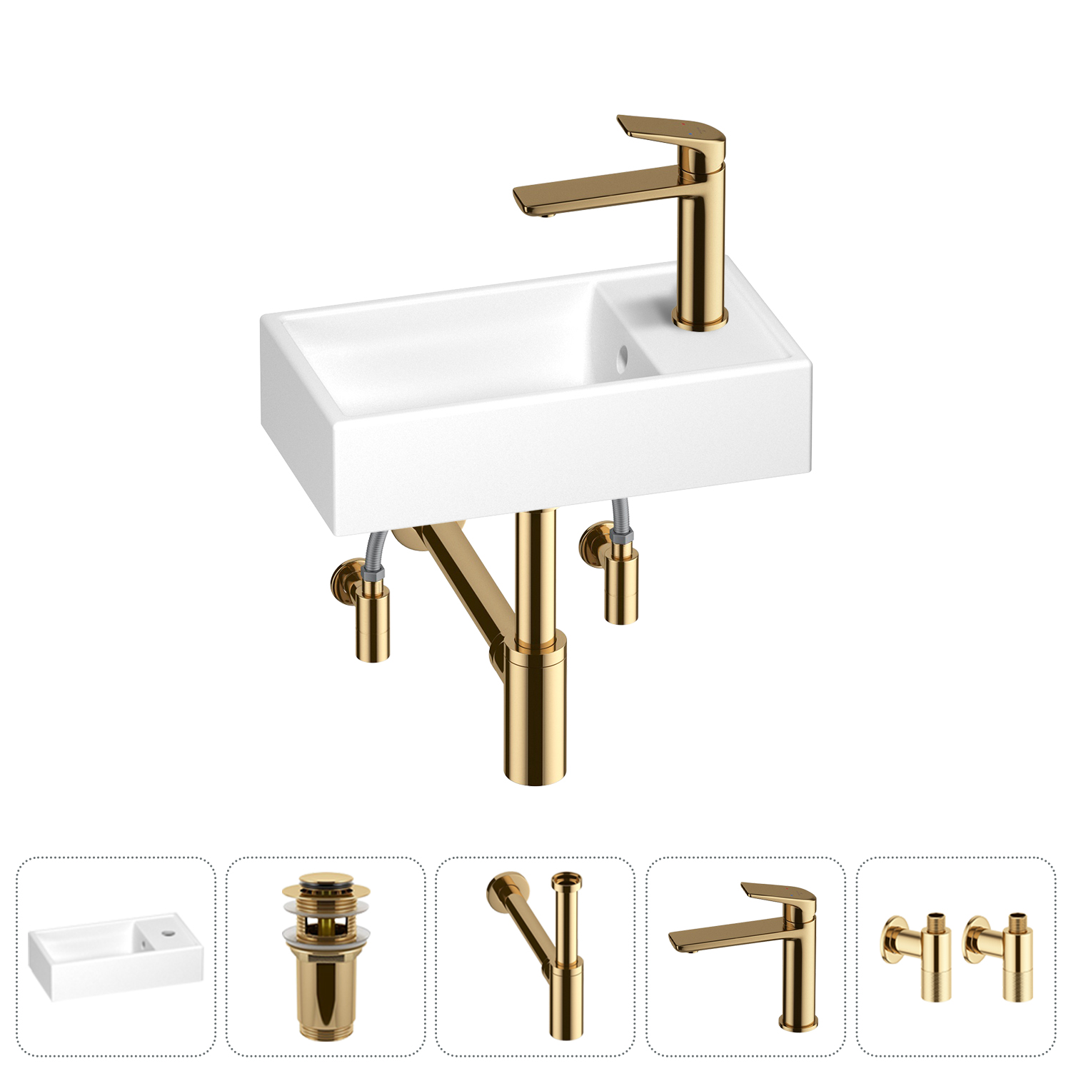 

Маленькая раковина для ванной комнаты или туалета Wellsee WC Area 202010469 в наборе 5 в 1, Золото, WC AREA_complects