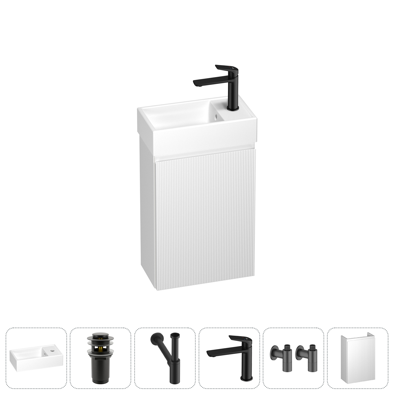 

Подвесная тумба с раковиной для ванной и туалета Wellsee WC Area 202010472 в наборе 6 в 1, Матовый черный, WC AREA_complects_матовый черный