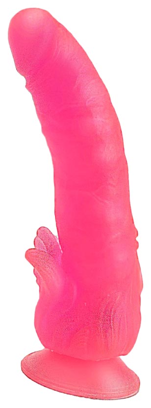 Розовый фаллоимитатор с лепестками у присоски 18,5 см