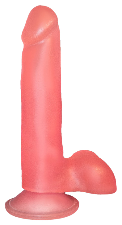 Нежно-розовый фаллоимитатор с мошонкой на присоске 16,5 см