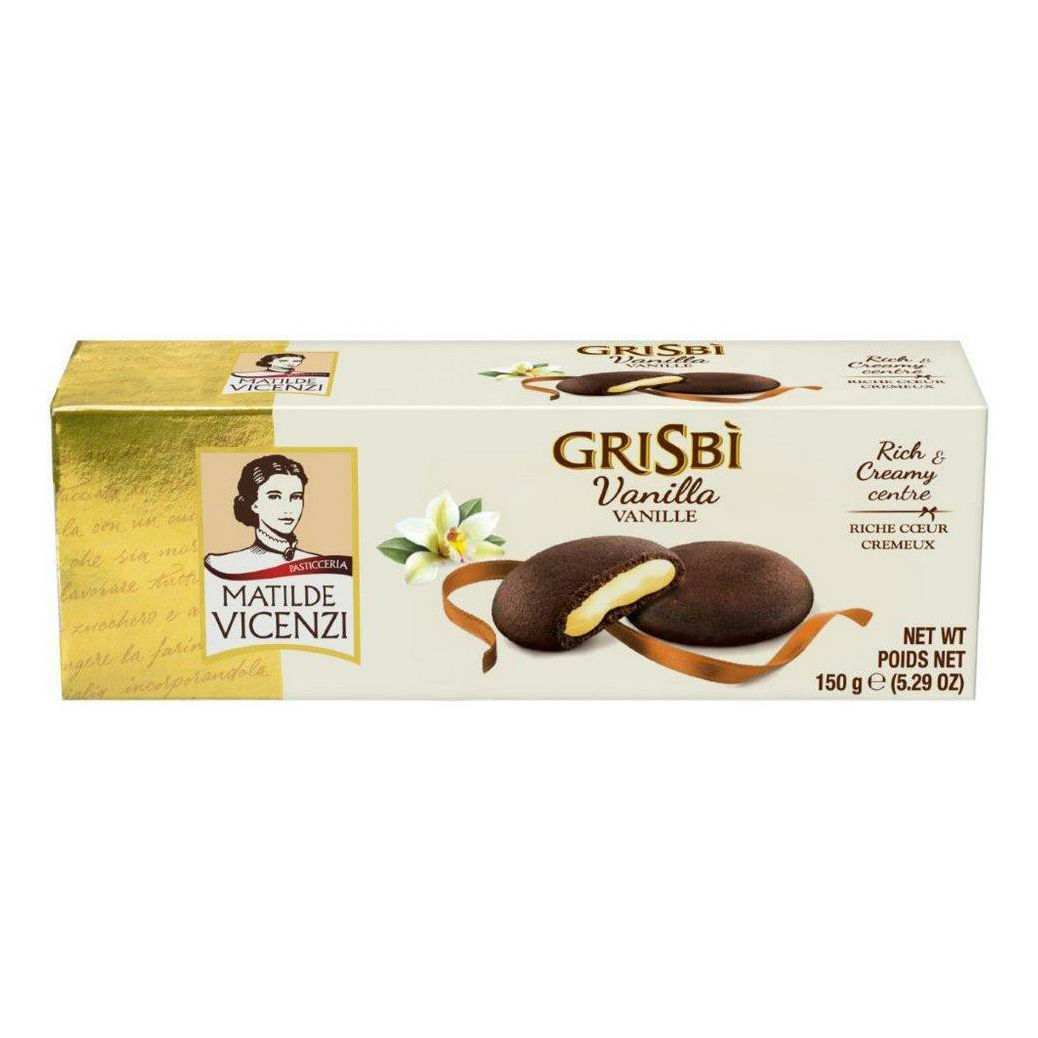 Печенье Grisbi сдобное с темным шоколадом и начинкой со вкусом ванили 150 г