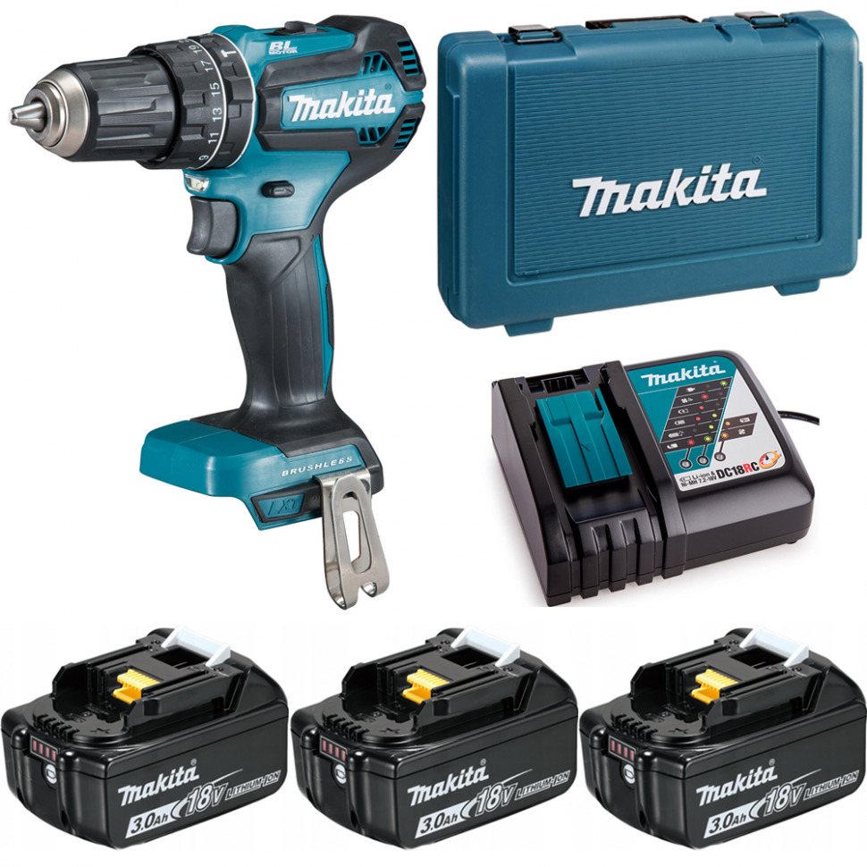 

Ударная дрель-шуруповерт аккумуляторная Makita 50Нм 18В LXT Li-Ion 3x3Ач DHP485RF3, DHP485RF3