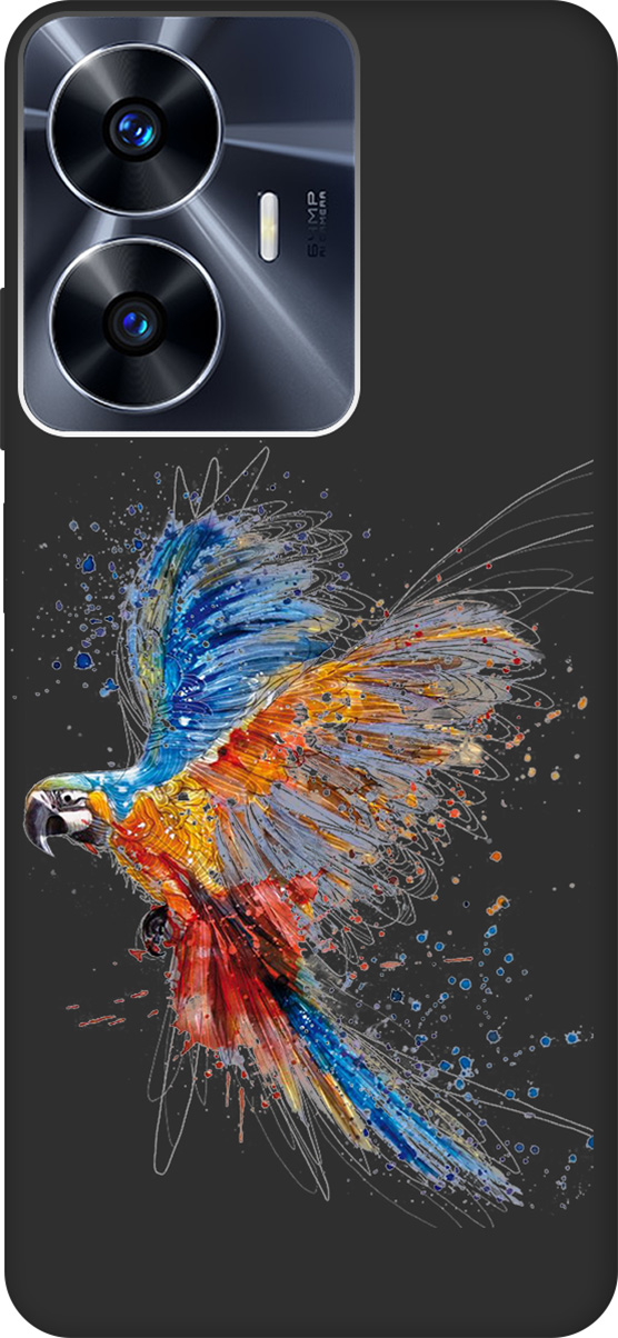 

Матовый Soft Touch Чехаол на Realme C55 "Colorful Parrot" черный, Черный;красный;синий, 159500