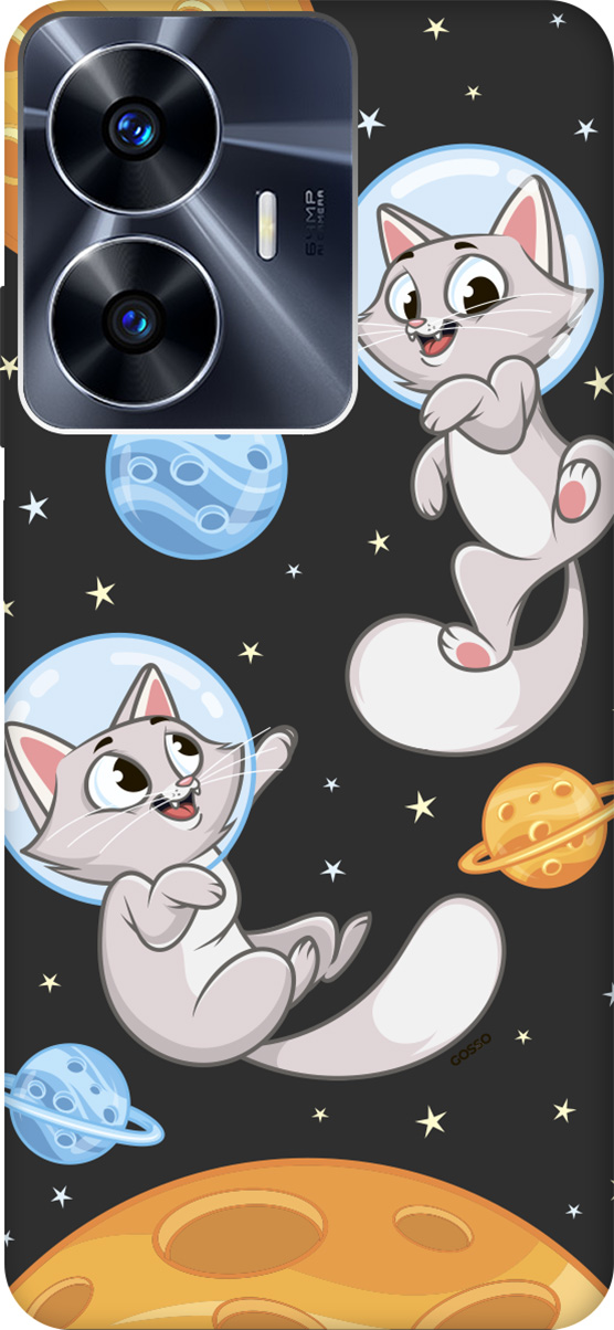

Матовый Soft Touch Чехаол на Realme C55 "CosmoCats" черный, Черный;серый, 159500