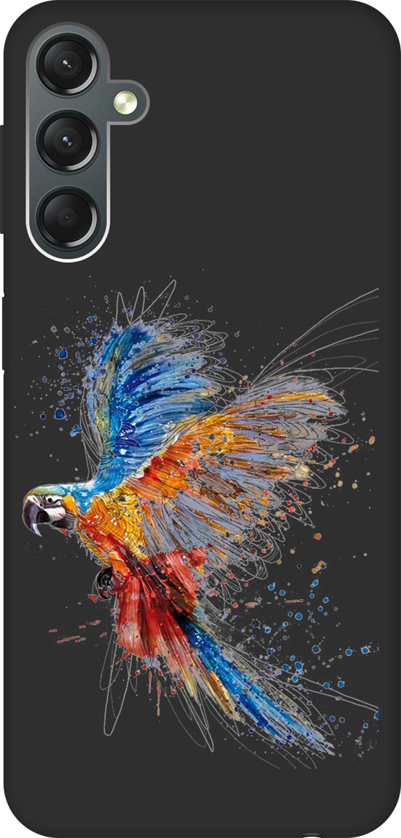 

Матовый Soft Touch Чехол на Samsung Galaxy A24 "Colorful Parrot" черный, Черный;красный;синий, 159522