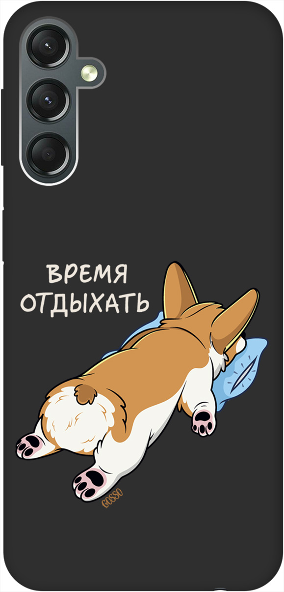 

Матовый Soft Touch Чехол на Samsung Galaxy A24 "Relax for corgi" черный, Черный;белый;коричневый, 159522