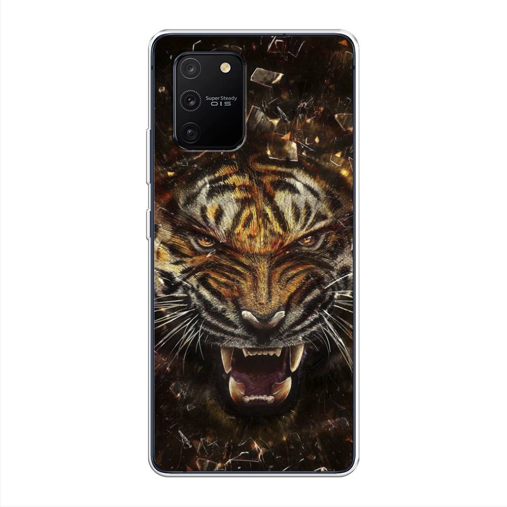 

Чехол на Samsung Galaxy A91 "Тигр осколки", Оранжевый;серый;черный, 29950-1