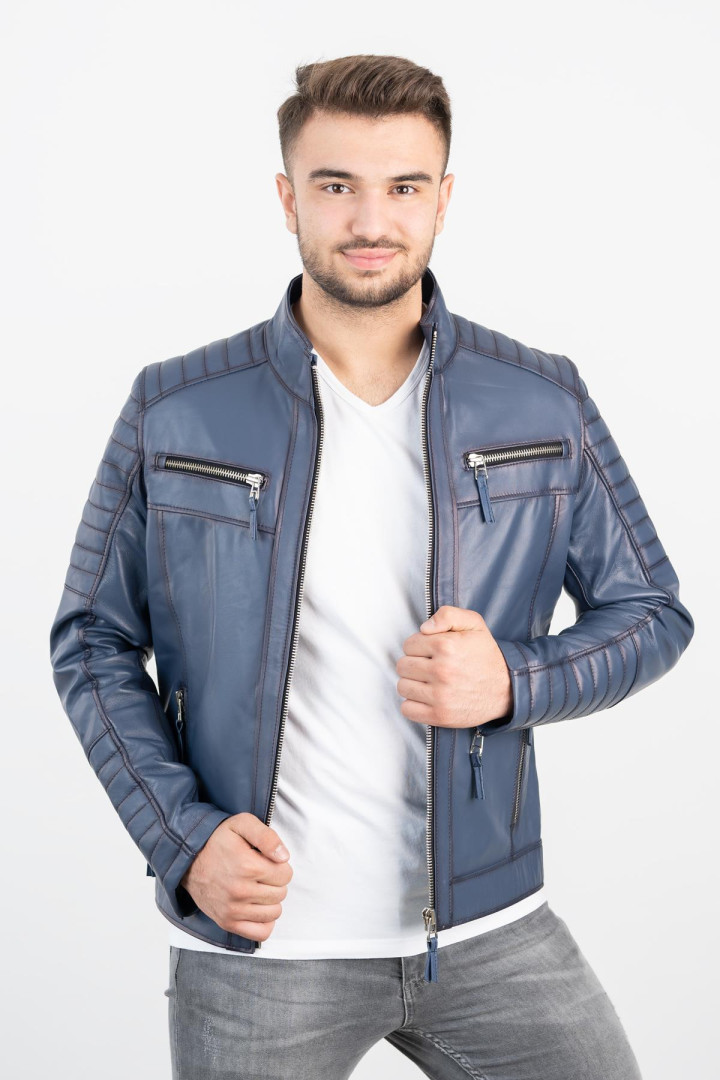 

Кожаная куртка мужская DERİNSS DER00109M синяя XS (доставка из-за рубежа), DER00109M