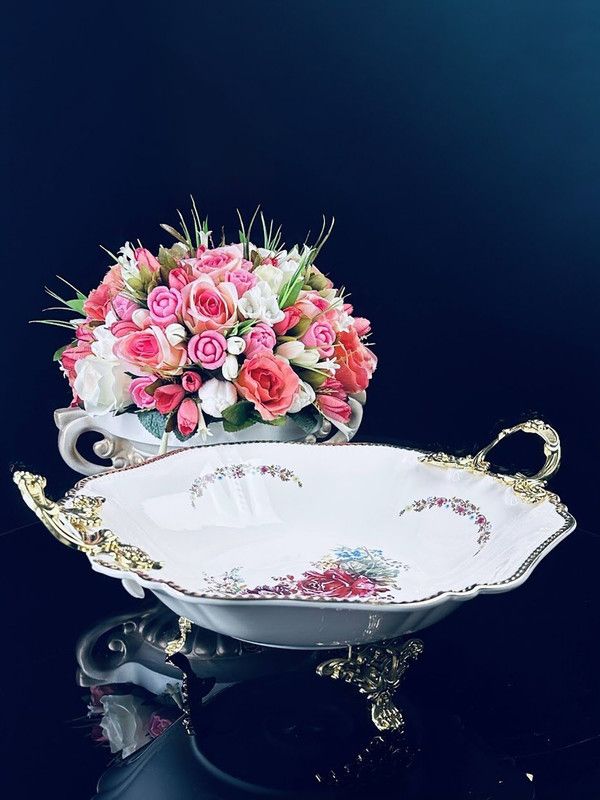 

Блюдо сервировочное на ножках с ручками Lenardi Астория фарфор 36см 205-506