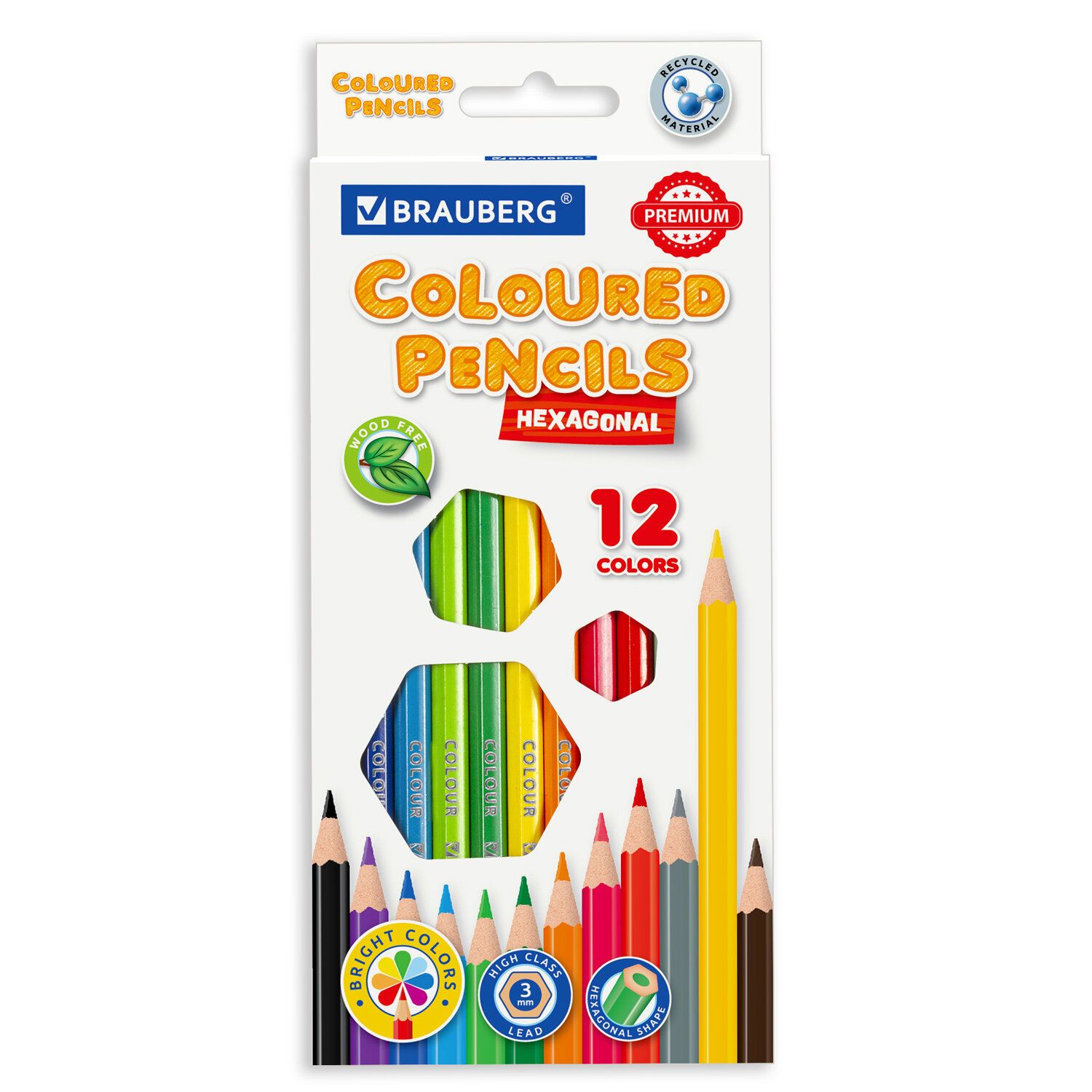 

Набор из 12 шт, Карандаши цветные пластиковые BRAUBERG PREMIUM, 12 цветов, шестигранные, г, Разноцветные