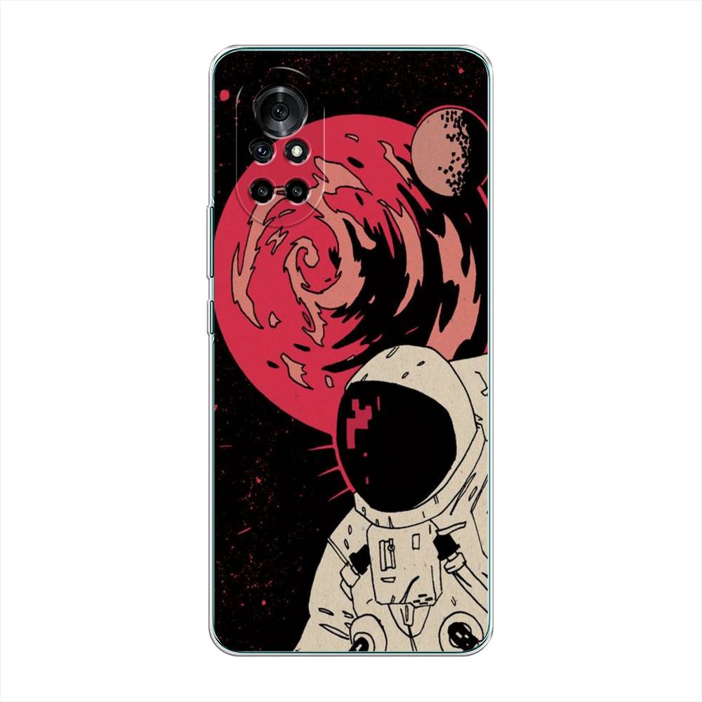 

Чехол на Honor V40 Lite/Huawei Nova 8 "Космонавт возле Марса", Черный;красный, 6105150-2