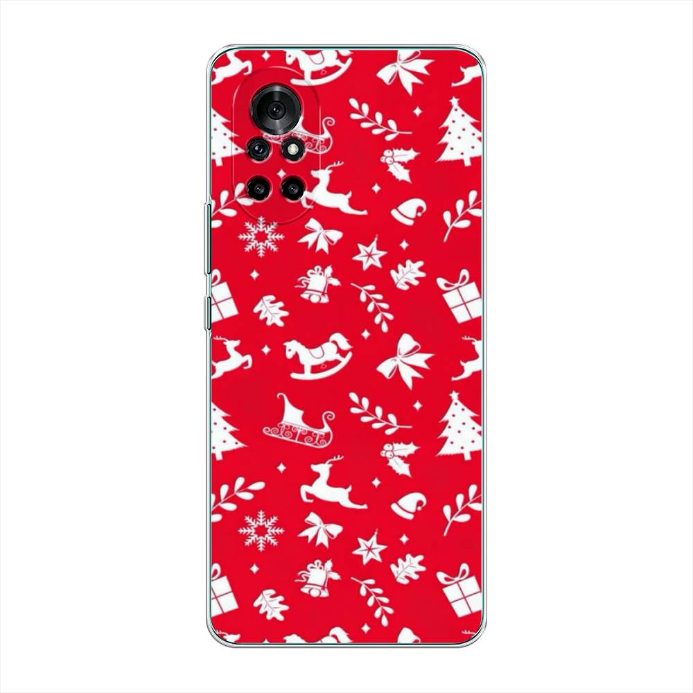 

Чехол на Honor V40 Lite/Huawei Nova 8 "Красный новогодний фон", Красный;белый, 6105150-5