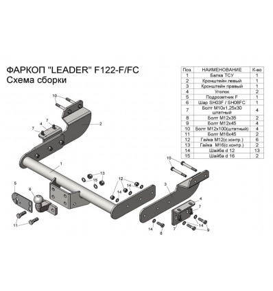 

Фаркоп для Ford Transit фургон 2014- с кованым фланцевым шаром, F122-F