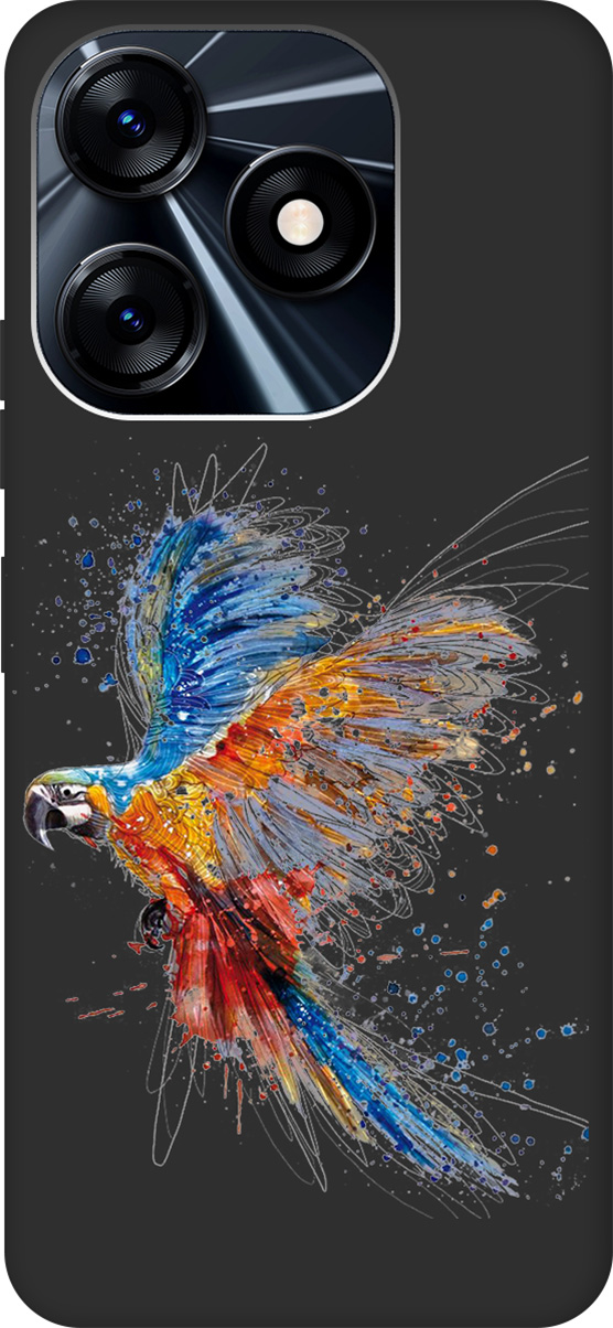 

Матовый Soft Touch Чехол на Tecno Spark 10 "Colorful Parrot" черный, Черный;красный;синий, 159544