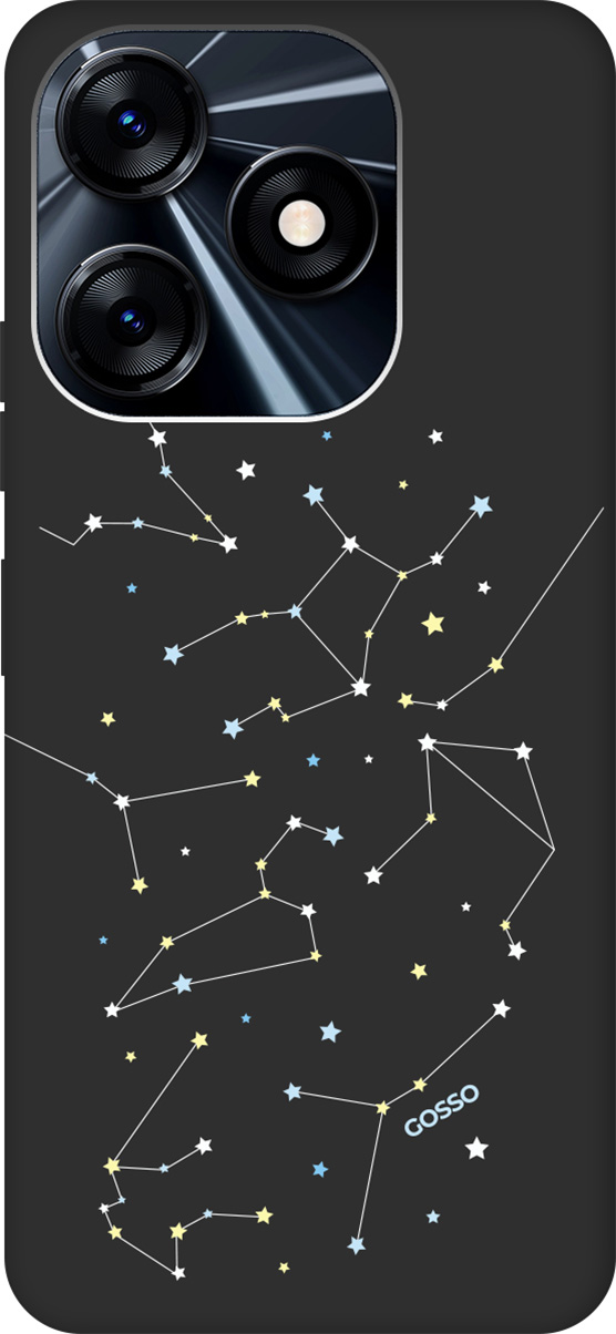 

Матовый Soft Touch Чехол на Tecno Spark 10 "Constellations" черный, Черный;белый;голубой, 159544