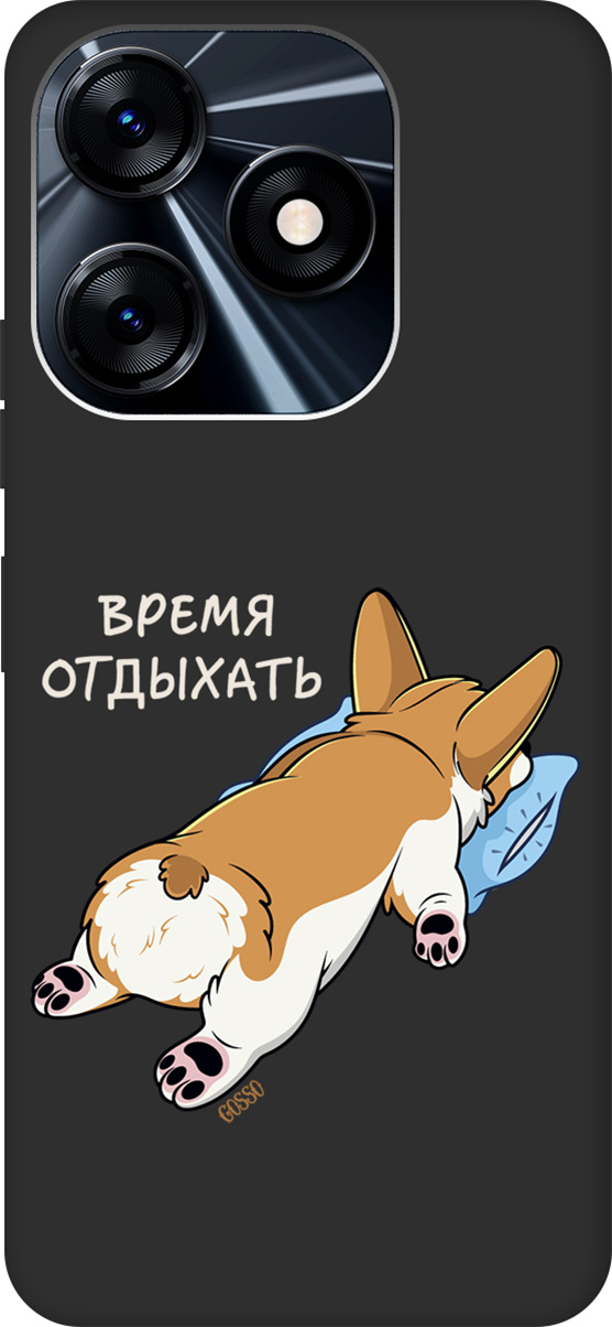 

Матовый Soft Touch Чехол на Tecno Spark 10 "Relax for corgi" черный, Черный;белый;коричневый, 159544