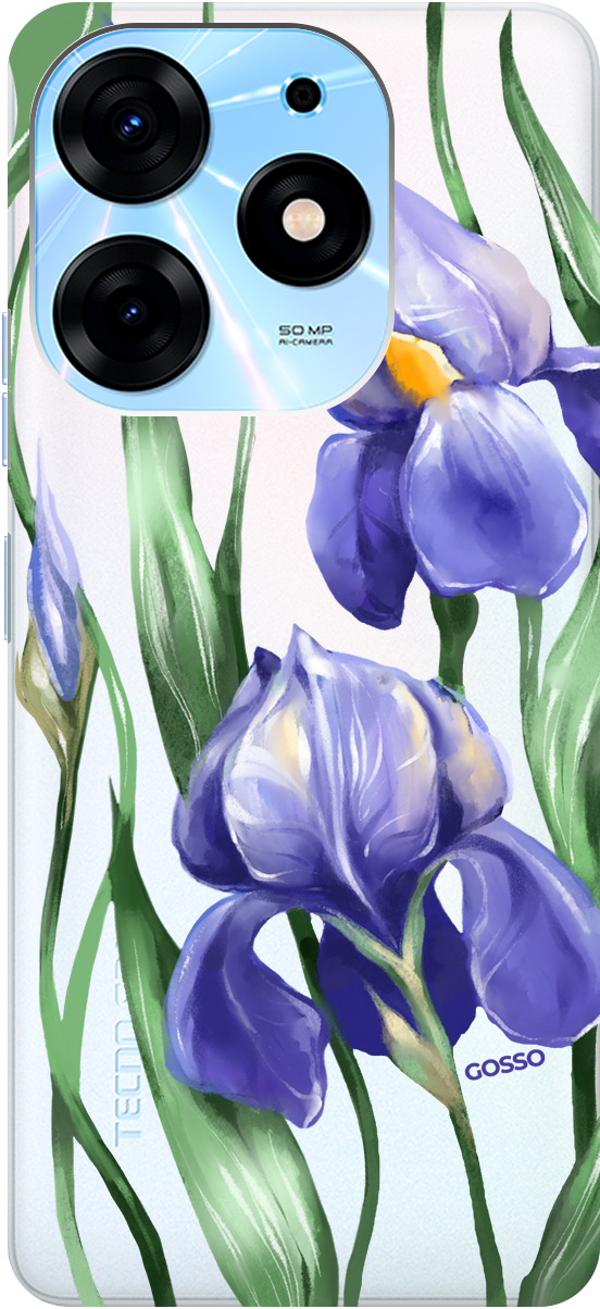 

Чехаол на Tecno Spark 10 Pro "Amazing Irises" прозрачный, Прозрачный;белый;синий, 159564