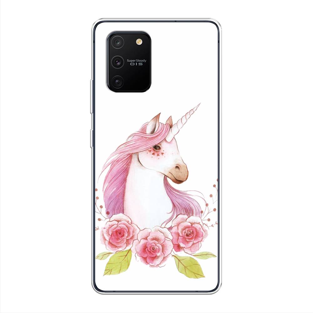 

Чехол на Samsung Galaxy A91 "Единорог цветы", Белый;розовый;серый, 29950-1
