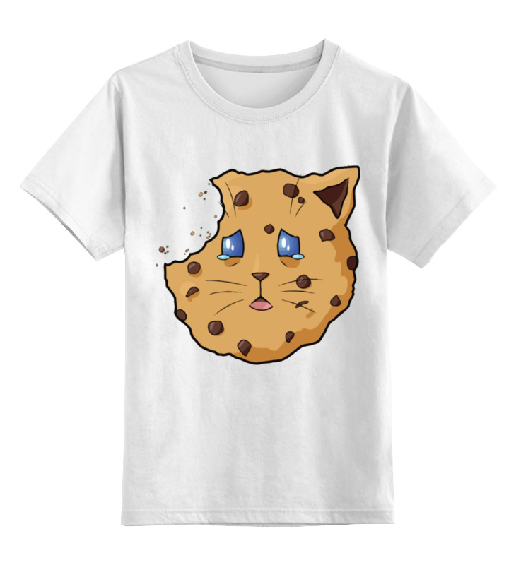 фото Детская футболка printio грустная кошка-печенье цв.белый р.140