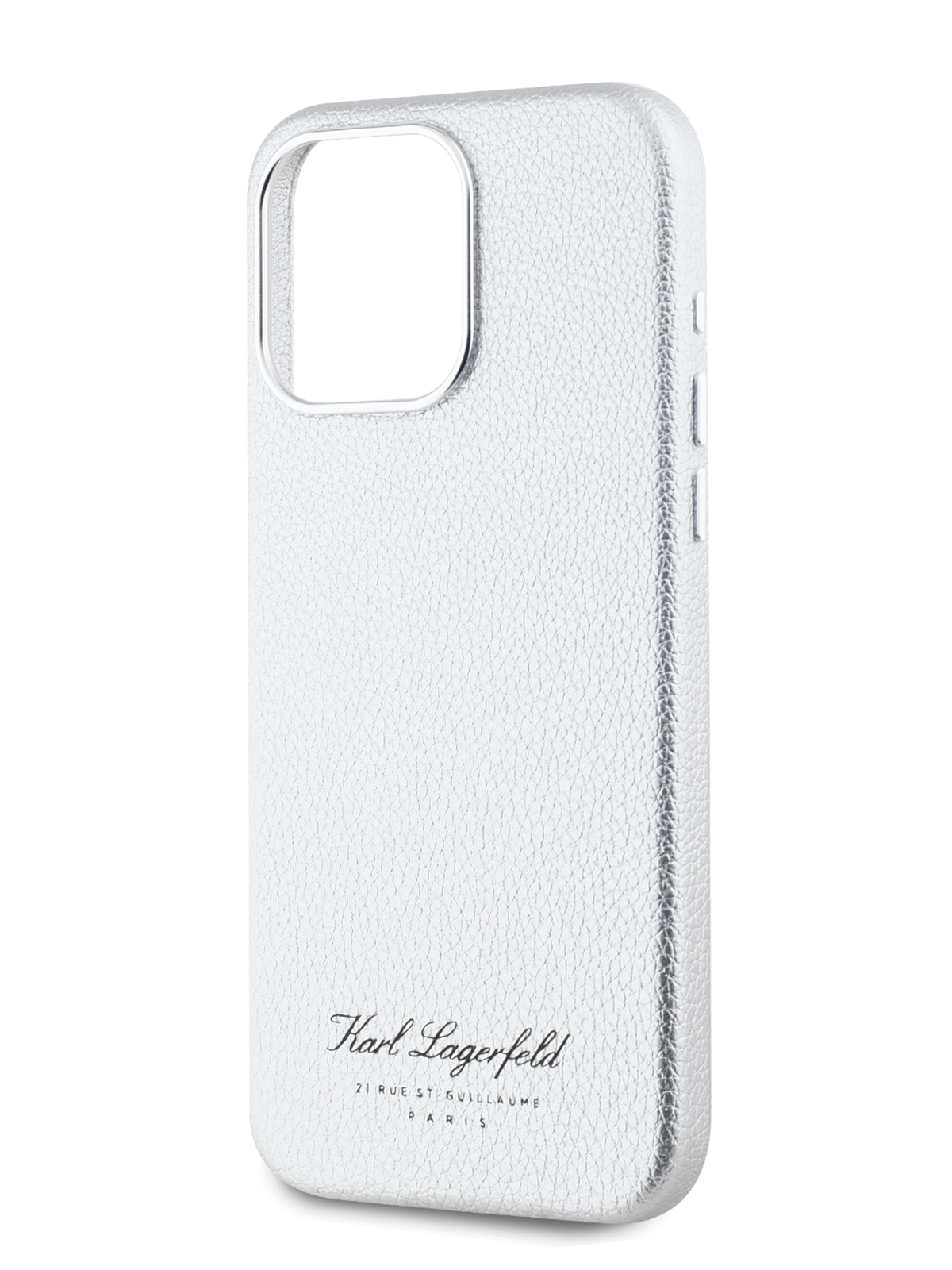 

Чехол Karl Lagerfeld для iPhone 15 Pro Max с металлической рамкой вокруг камеры, серый