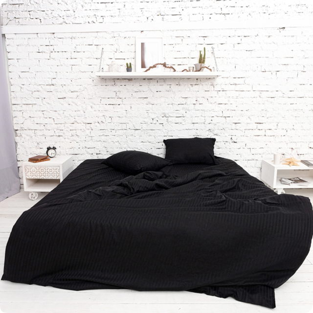 фото Комплект постельного белья 2-спальный, страйп-сатин, черный nobrand