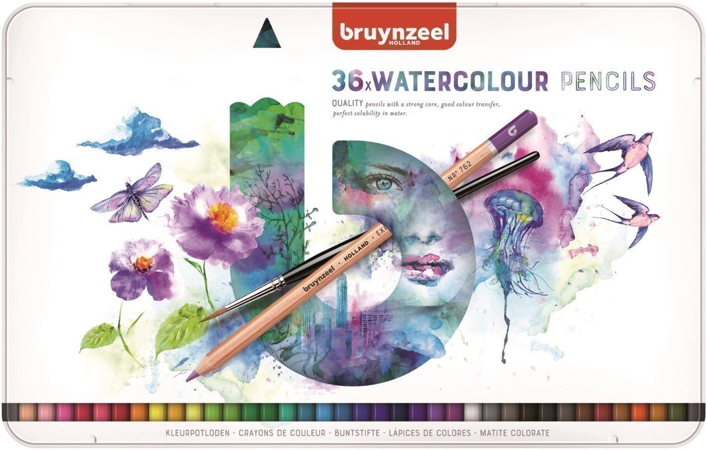 фото Набор акварельных карандашей bruynzeel expression aquarel 60313036, кисть, 36 цветов greenwich line