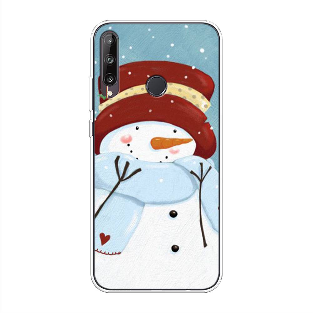 

Чехол на Huawei P40 Lite E/Y7p/Honor 9C "Застенчивый снеговик", Голубой;белый;красный, 612450-5