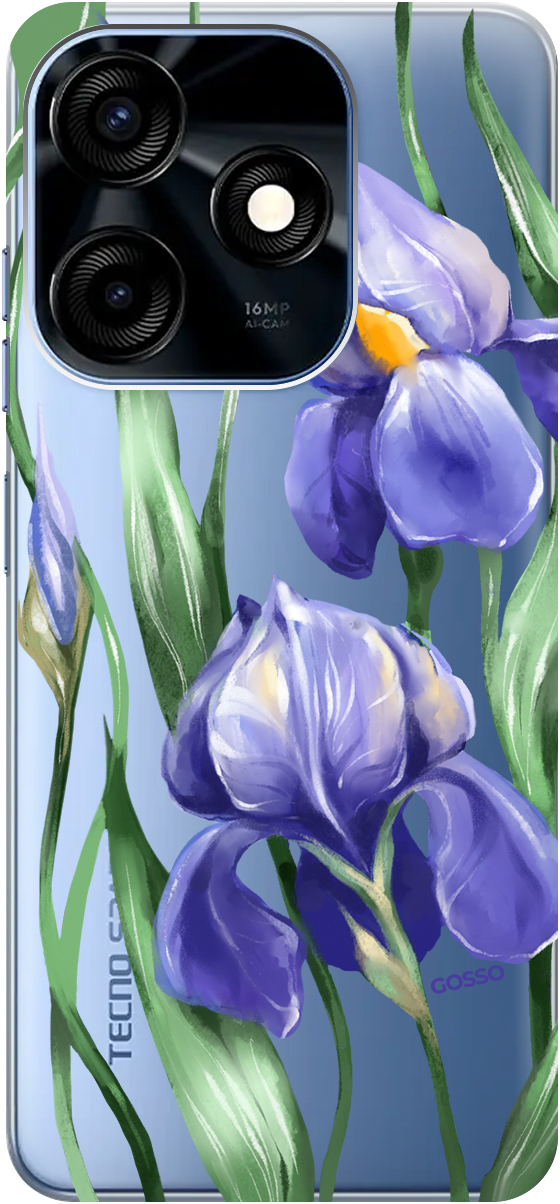 

Чехол на Tecno Spark 10C "Amazing Irises" прозрачный, Прозрачный;белый;синий, 159586