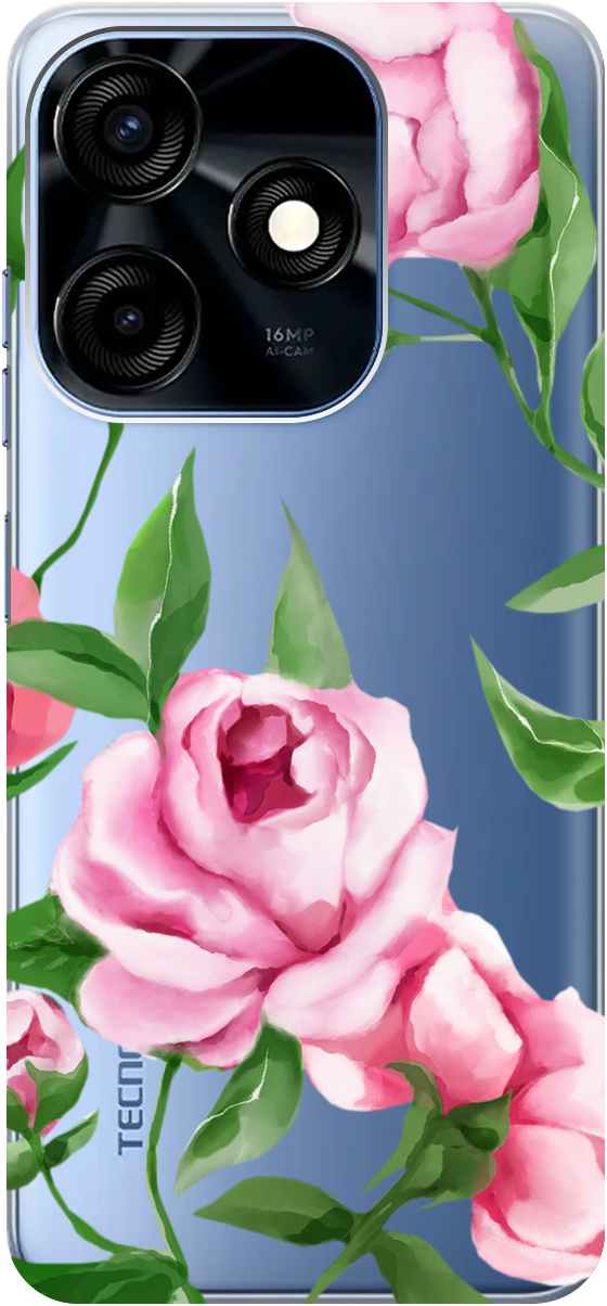 

Чехаол на Tecno Spark 10C "Amazing Peonies" прозрачный, Прозрачный;розовый, 159586