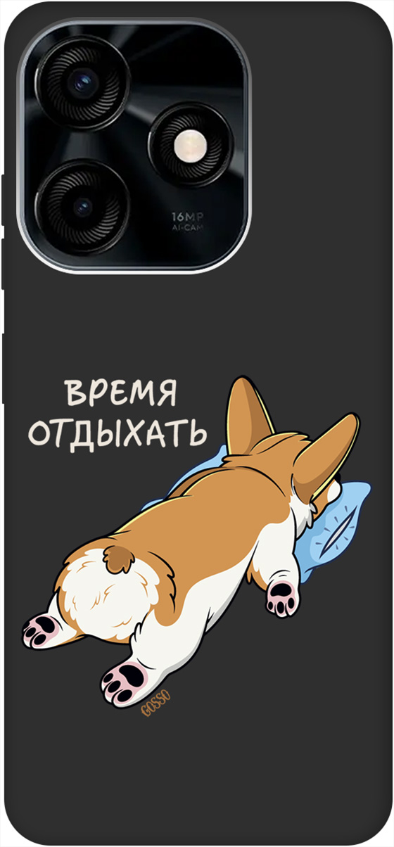 

Матовый Soft Touch Чехол на Tecno Spark 10C "Relax for corgi" черный, Черный;белый;коричневый, 159588