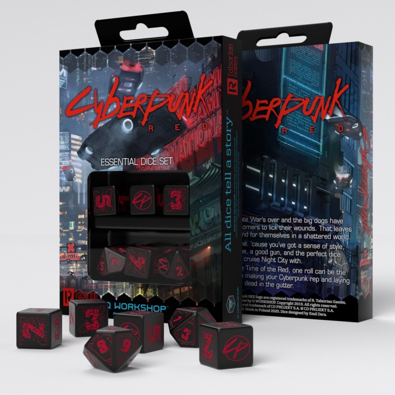 

Набор кубиков для игр Q-Workshop Cyberpunk Red Dice Set: Night City Essential, Черный;бордовый, Night City Essential