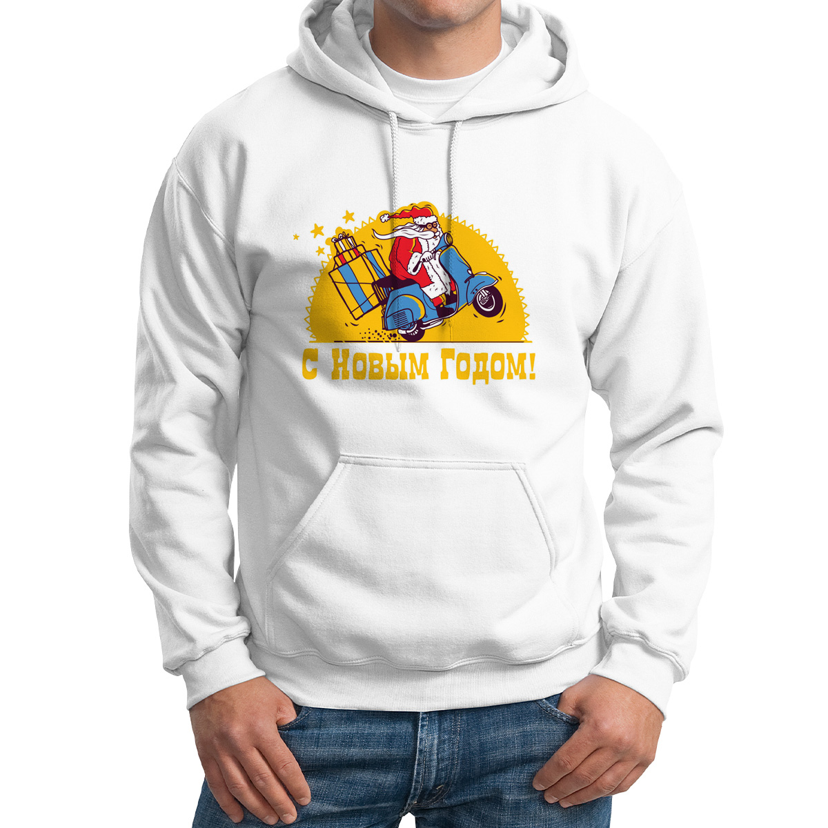 

Худи унисекс CoolPodarok Прикол Новый год Дед Мороз с подарками белое 62 RU, M0151149