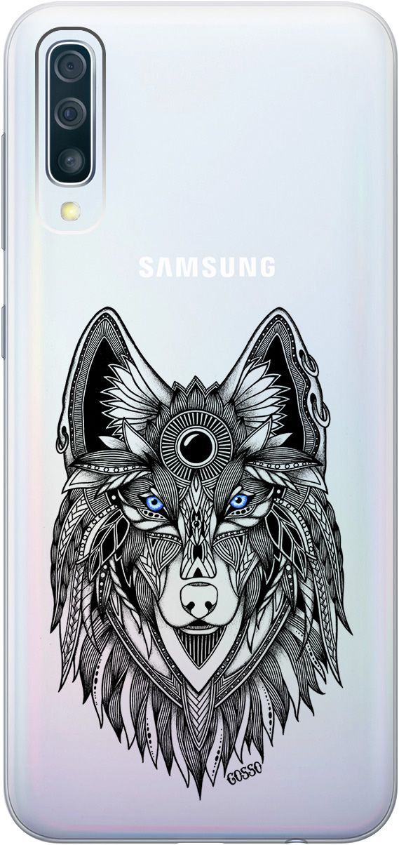 

Чехол на Samsung Galaxy A50 "Grand Wolf" прозрачный, Прозрачный;голубой, 0