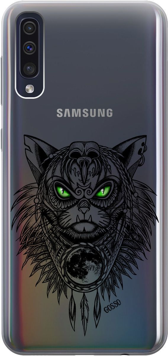 

Чехол на Samsung Galaxy A50 "Shaman Cat" прозрачный, Прозрачный;черный, 0