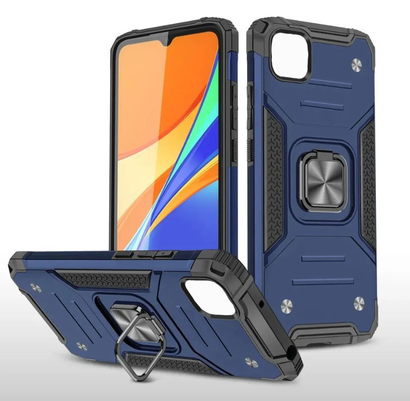 

Противоударный чехол для Realme С11 (2020) синий с кольцом подставкой