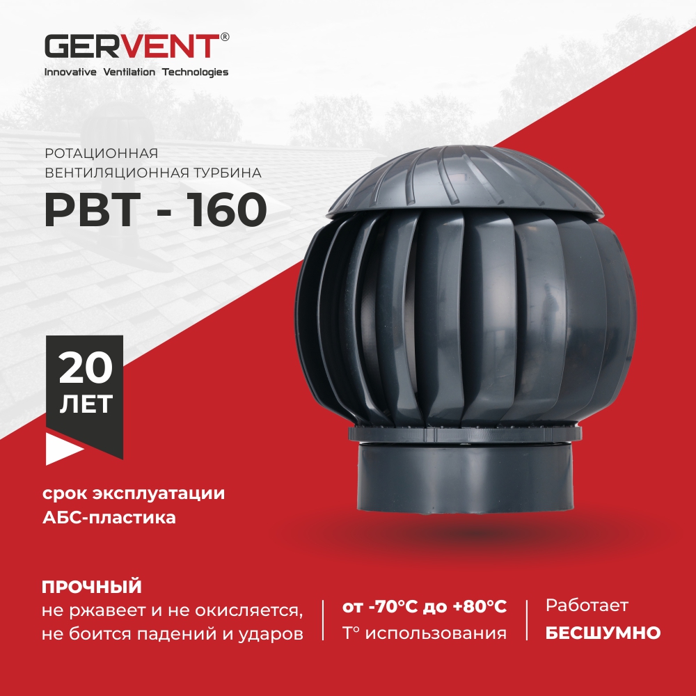 Ротационная вентиляционная турбина Gervent 160,  графит