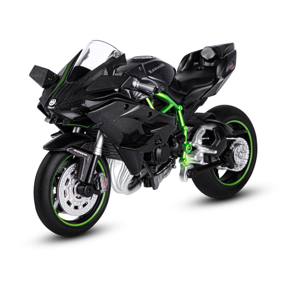 

Мотоцикл металл. 1:12 KAWASAKI Ninjia H2R, 21 см. черный, свободный ход колес, KAWASAKI